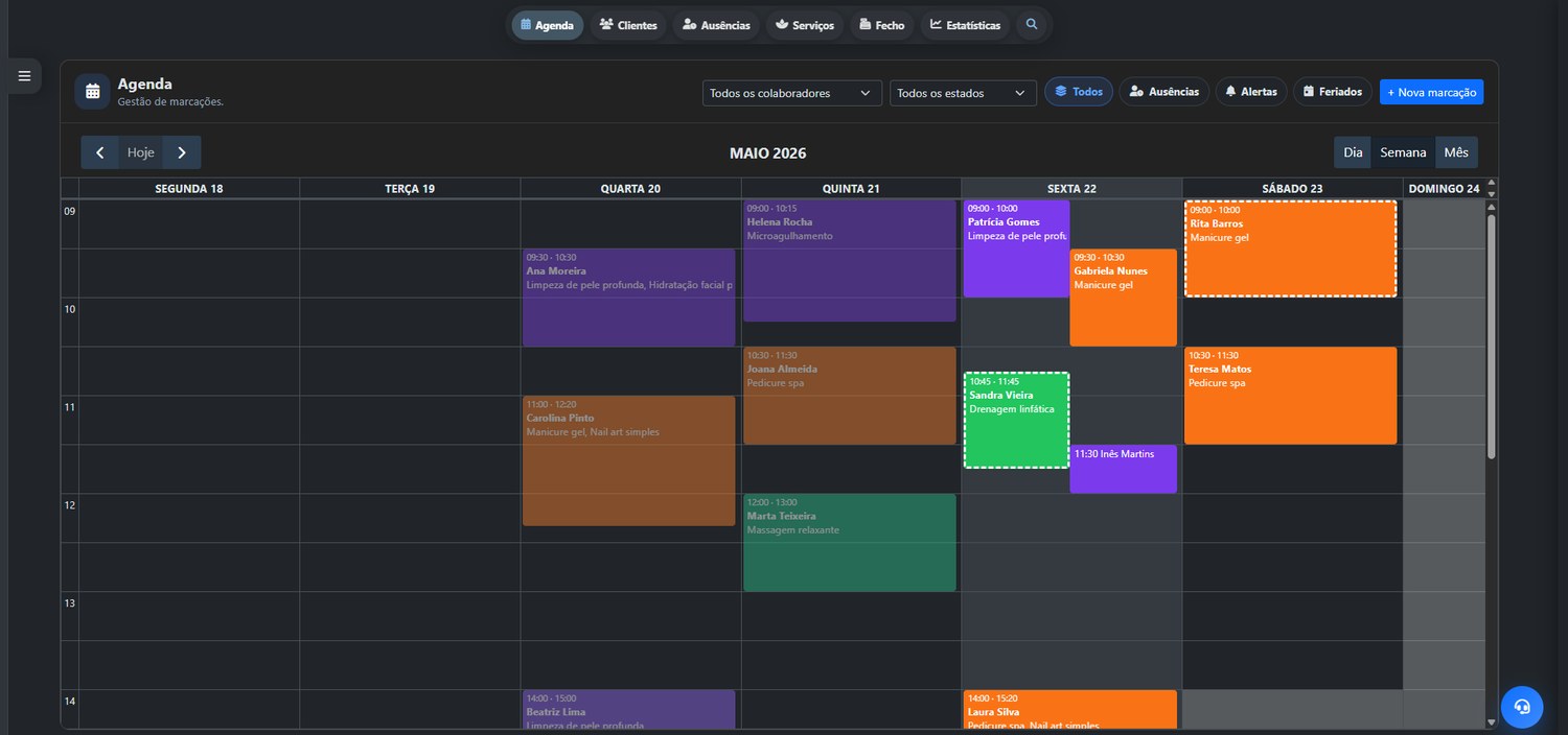 Agenda BianaDigital: vista semanal com marcações por colaborador