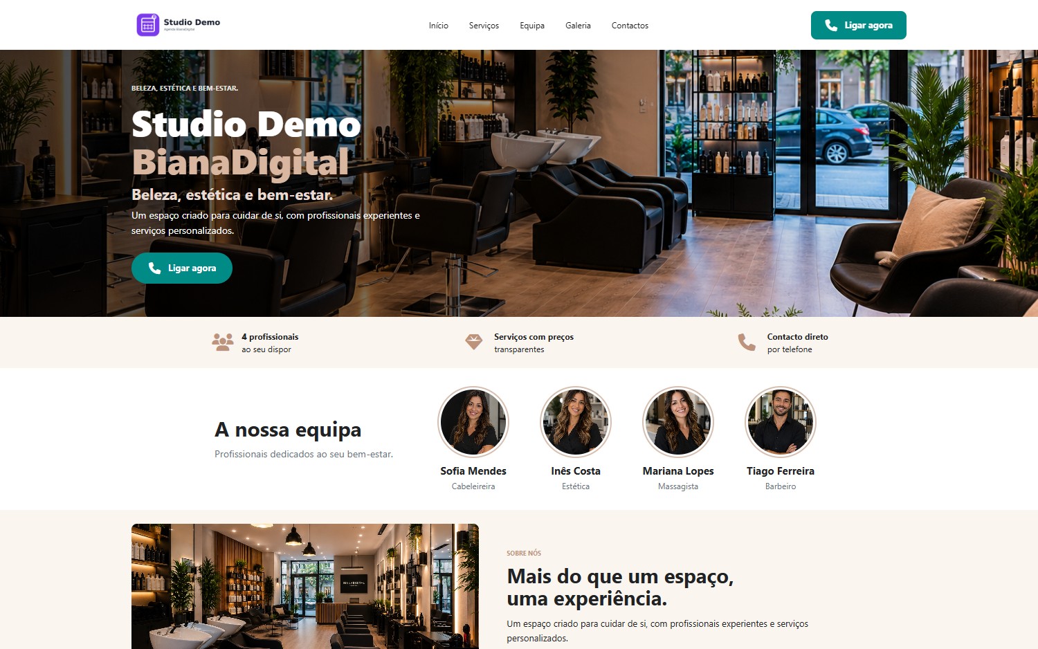Novo mini-site da BianaDigital com apresentação do Studio Demo, equipa e contacto telefónico